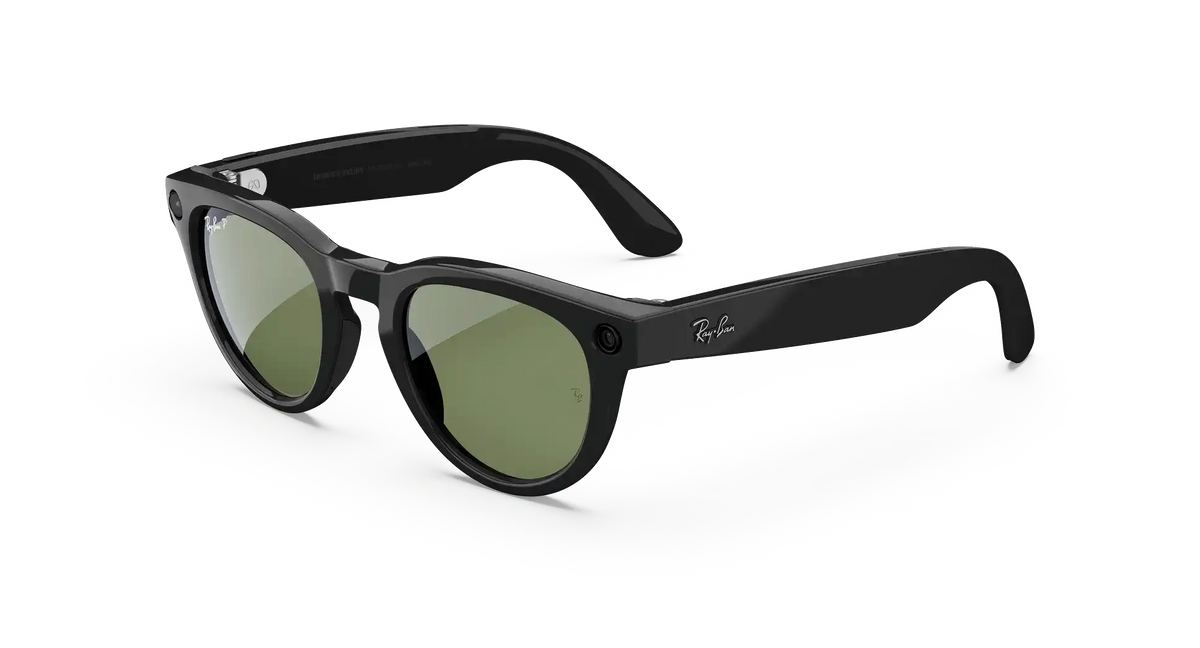 Refurbished Ray-Ban Meta Headliner (Gen 1), Shiny Black / G15 Green Polarized, Standard, High Bridge Fit